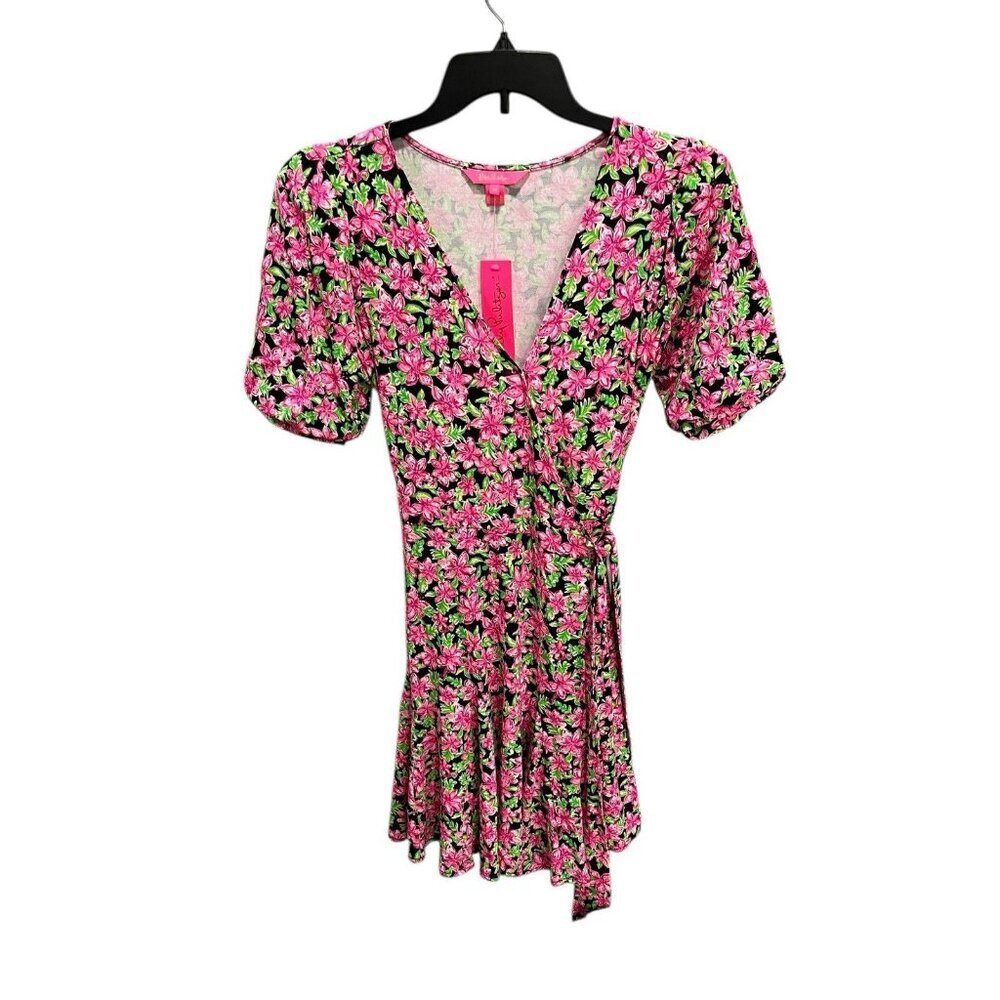 Lilly Pulitzer Women's Medium Kessler Wrap Dress Onyx Lil Lilly Floral Print